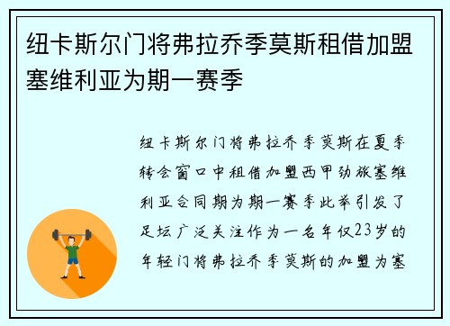 纽卡斯尔门将弗拉乔季莫斯租借加盟塞维利亚为期一赛季