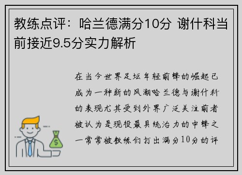 教练点评：哈兰德满分10分 谢什科当前接近9.5分实力解析